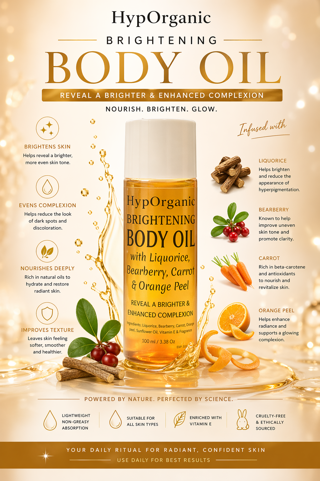 Brightening Body Oil with Liquorice, Bearberry, Carrot & Orange Sweet Peel